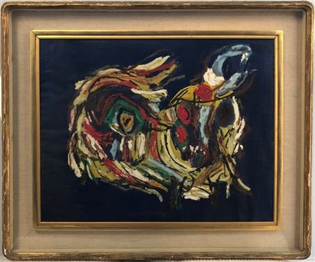 Firma indecifrata "Senza titolo" olio su base a stampa applicato su tavola
cm 5