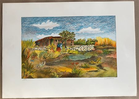 Giovanni Omiccioli "Paesaggio e fiori" 
Lotto composto da due litografie a color