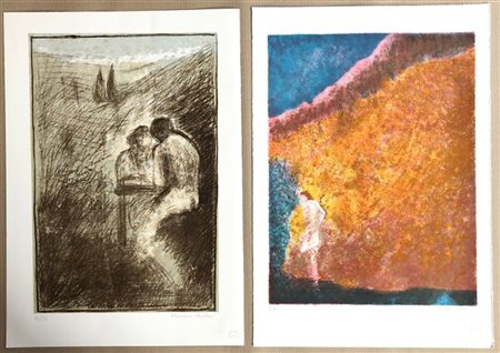 Ruggero Savinio "Figure e paesaggio" 
Lotto di due litografie di diversa tiratur