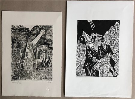 Sergio Birga Lotto composto da un acquaforte e tre xilografie di soggetto divers