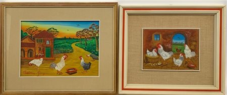 Giuseppe Panizza "Canto all'alba - Interno del pollaio" 
lotto composto da un ol