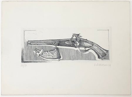 Gioxe De Micheli "Senza titolo" 1974
acquaforte
(lastra cm 9,5x25; foglio cm 25x