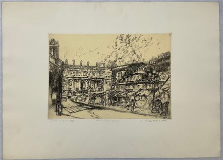 Walter Piacesi "Piazza delle Erbe, Verona" 1982
acquaforte
(lastra cm 28x39,5; f