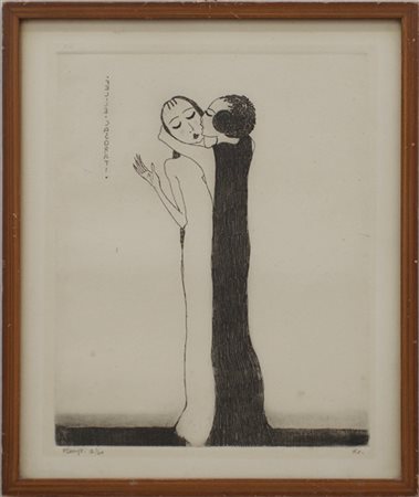 Felice Casorati "L'abbraccio" 
acquaforte, tiratura postuma
(lastra cm 29,5x23,5