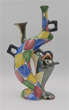 Giovanni Girardi Scultura in ceramica smaltata in policromia e a lustro metallic