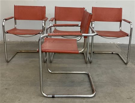 Lotto composto da quattro sedie con braccioli con struttura in acciaio, seduta,