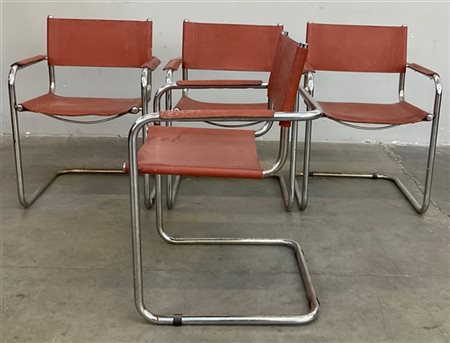 Lotto composto da quattro sedie con braccioli con struttura in acciaio, seduta,