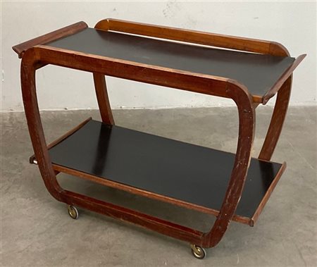 Carrello in legno massello con vassoi asportabili in legno e laminato nero. (cm