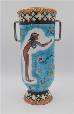 Manifattura di Deruta
Vaso biansato in ceramica smaltata sotto vetrina in polic