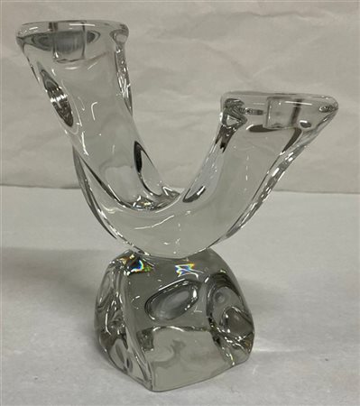 Daum Candelabro a due fiamme in vetro cristallo massello. Francia, produzione re