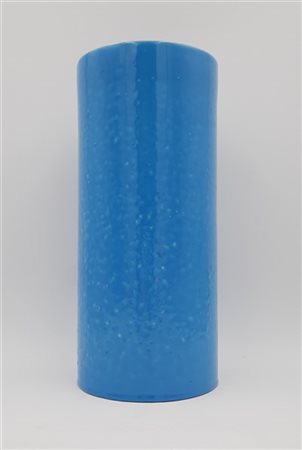 Studio A Vaso cilindrico in ceramica smaltata in turchese. Albisola, anni '70/'8