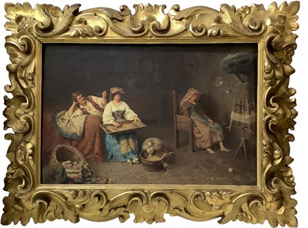 Benlliure y Gil, José (Valencia 1855-Valencia 1937)  - Scena di personaggi popolari in un interno