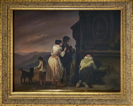 Induno, Girolamo (Milano 1825-Milano 1890)  - Personaggi in preghiera, nineteenth century