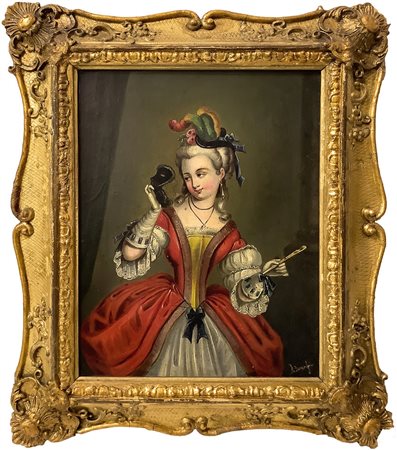 Louis Tocqué (attribuito a) (Parigi 19 novembre 1696-Parigi  10 febbraio 1772)  - Dama veneziana in costume carnevalesco, nineteenth century