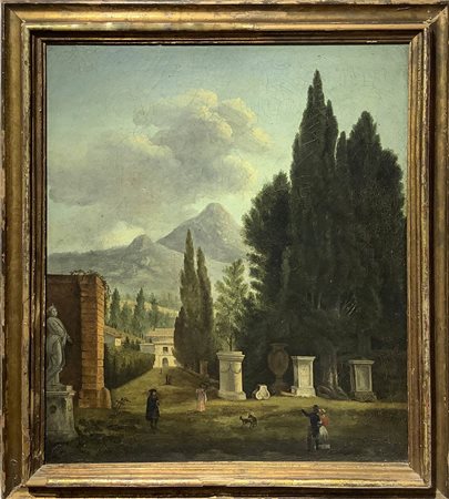 Paesaggio con alberi, personaggi e architetture,  XVIII - XIX century