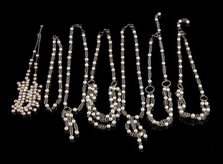 6 collane ed 1 bracciale in perle di fume ed argento