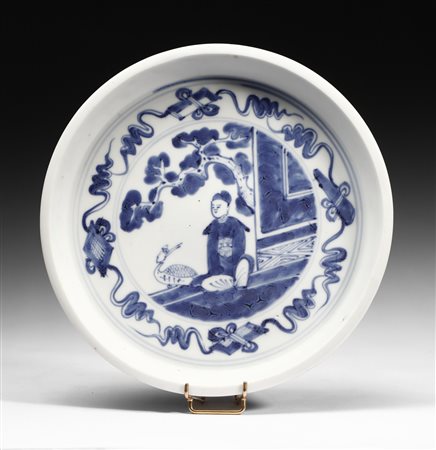  Arte Cinese - Piatto dehua a decoro blu
Cina, periodo Transizione (1620-1683).