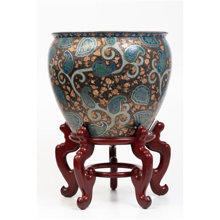 CACHEPOT in porcellana decorata e dipinta a motivo orientale