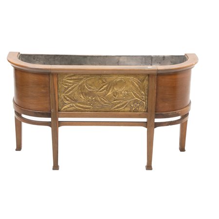 FIORIERA Liberty in mogano con pannello in ottone sbalzato