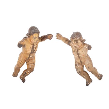 COPPIA SCULTURE in legno policromo raffiguranti "Angeli"