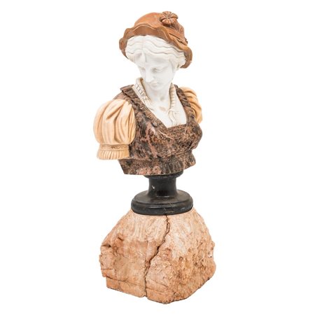 SCULTURA in vari tipi di marmo con capitello in marmo rosso