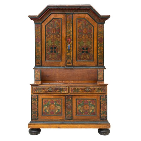 CREDENZA CON ALZATA in legno dipinto e decorato