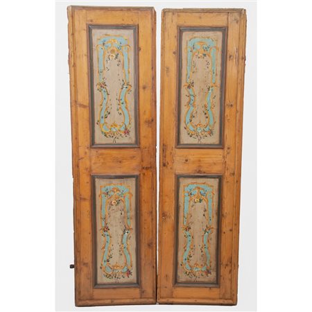 COPPIA DI PORTE in legno di pioppo con riquadri dipinti