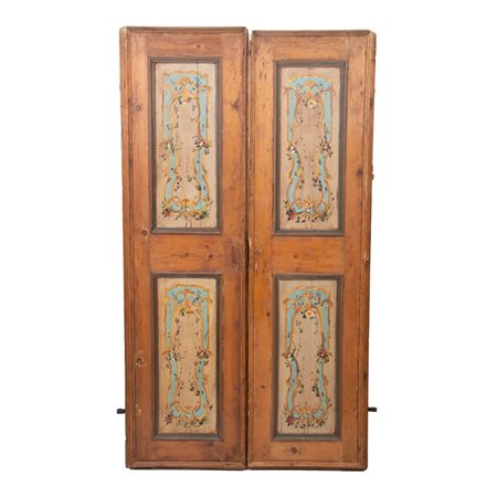 COPPIA DI PORTE in legno di pioppo con riquadri dipinti