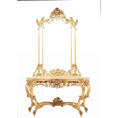 CONSOLLE con specchiera in legno dorato
