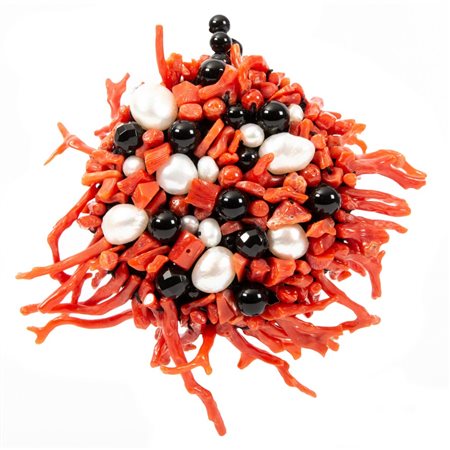 SPILLA in corallo, onice e perle