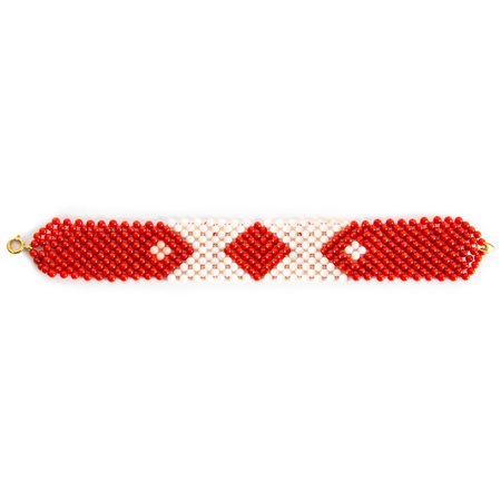 BRACCIALE in corallo tessito rosso, bianco e rosa