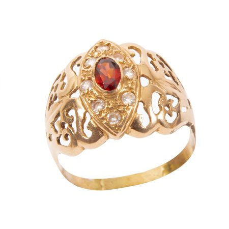 ANELLO in oro giallo 18 KT con granato e zaffiri bianchi