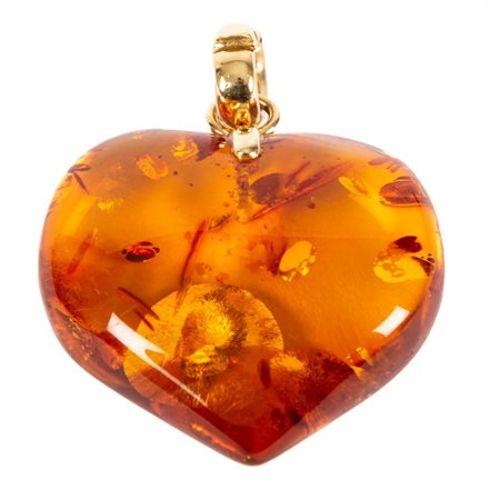CIONDOLO a forma di cuore in ambra e oro giallo 18 KT