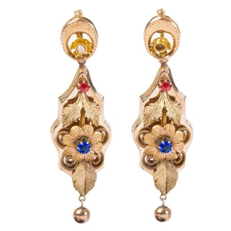 ORECCHINI borbonici in oro giallo 9 KT con pietre colorate