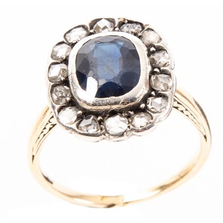 ANELLO in oro giallo 18 KT con diamanti e zaffiro