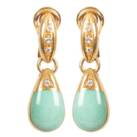 ORECCHINI in oro giallo 18 KT con diamanti e turchesi