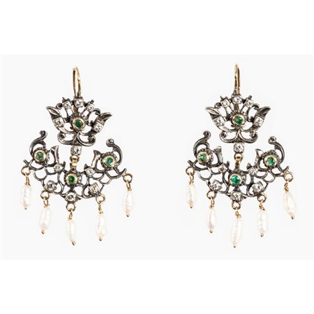 ORECCHINI in oro giallo 14 KT e argento con brillanti