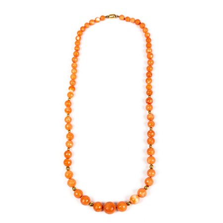 COLLANA con sfere di corallo rosa sfaccettato