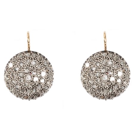 ORECCHINI a toppa in oro 12 KT e argento con diamanti