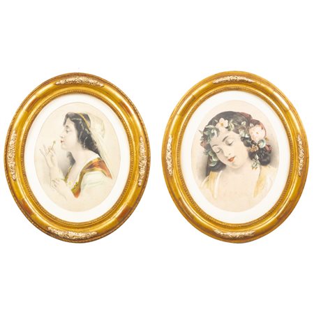 COPPIA DI STAMPE acquarellate