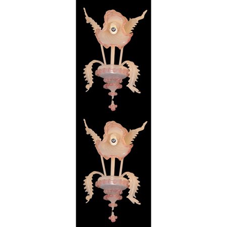 COPPIA APPLIQUE ad una luce in vetro di murano bianco