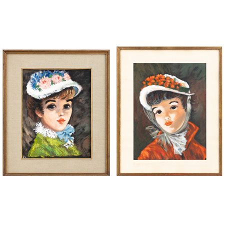 PITTORE DEL XX SECOLO, Volti femminili, Coppia di tempere