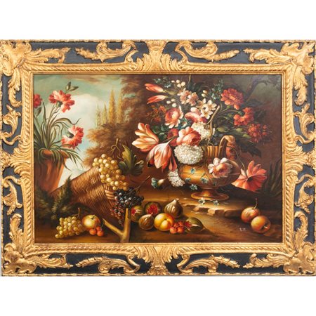 RENZO TOSTI (XX SECOLO) 
Natura morta con fiori e frutta