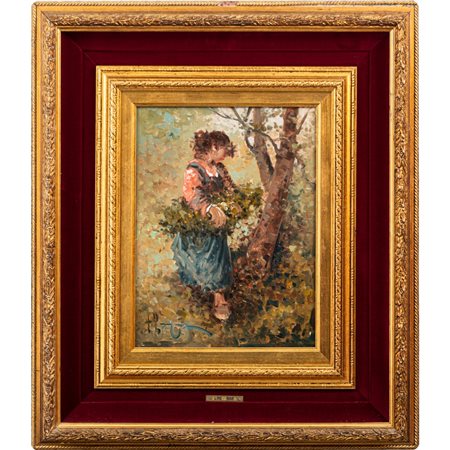 ANTONINO PECORARO, Ragazza con cesta, Olio su tela