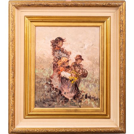 ANTONINO PECORARO, Ragazza con due bambini, Olio su tela