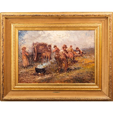 ANTONINO PECORARO, Contadini al lavoro, Olio su tela