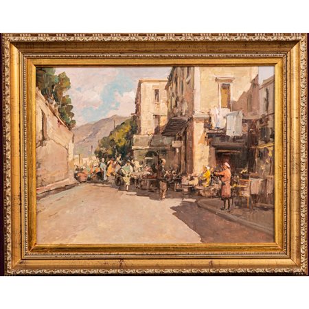 SALVATORE MARESCA, Olio su tavoletta, Vicolo napoletano