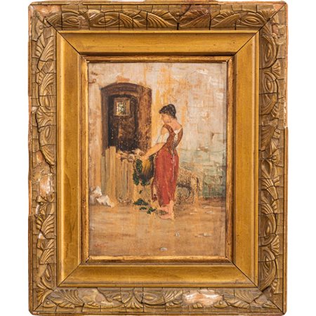 PITTORE DEL XIX SECOLO 
Figura femminile fuori la stalla