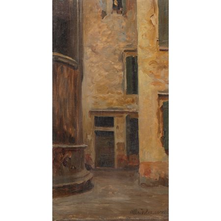 PITTORE DE XIX SECOLO, Scorcio di Paese, Olio su tela