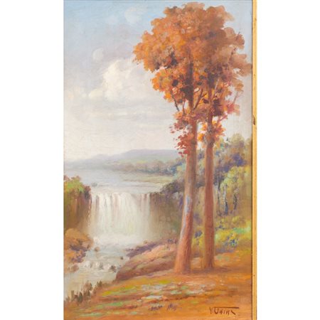 VINCENZO UDINE, Paesaggio fluviale, Olio su tela